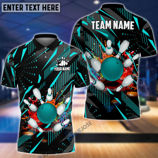 BlueJose Bowling And Pins Classic Fireworks Customized Name 3D Shirt (4 Colors)