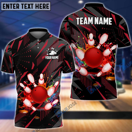 BlueJose Bowling And Pins Classic Fireworks Customized Name 3D Shirt (4 Colors)