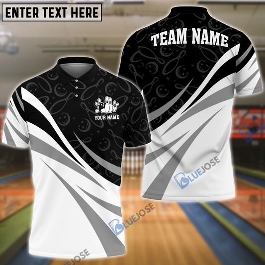 BlueJose Bowling Ribbon White Pattern Customized Name, Team Name 3D Shirt