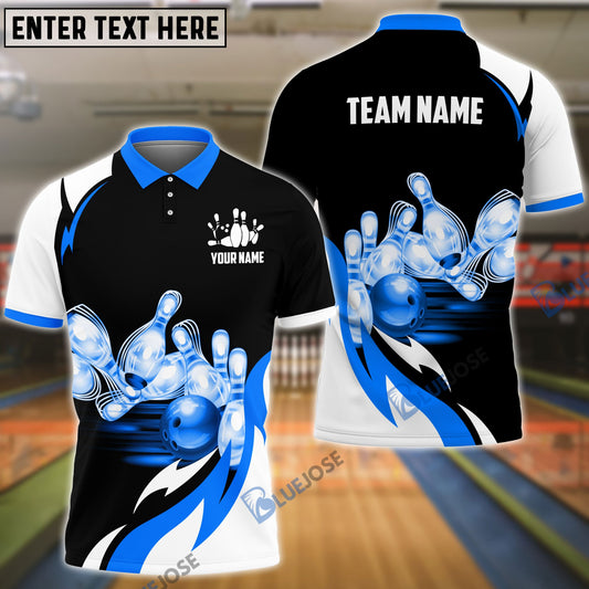 BlueJose Bowling and Pins Broken Fire Pattern Personalized Name, Team Name 3D Shirt (4 Colors)