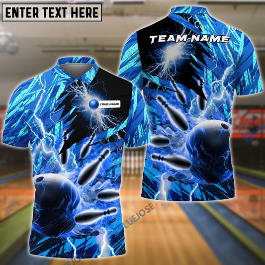 BlueJose Bowling and Pins Color Lightning Personalized Name, Team Name 3D Shirt (4 Colors)