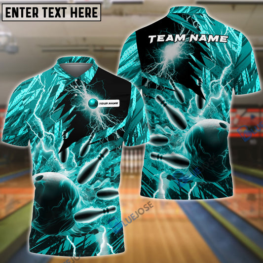 BlueJose Bowling and Pins Color Lightning Personalized Name, Team Name 3D Shirt (4 Colors)