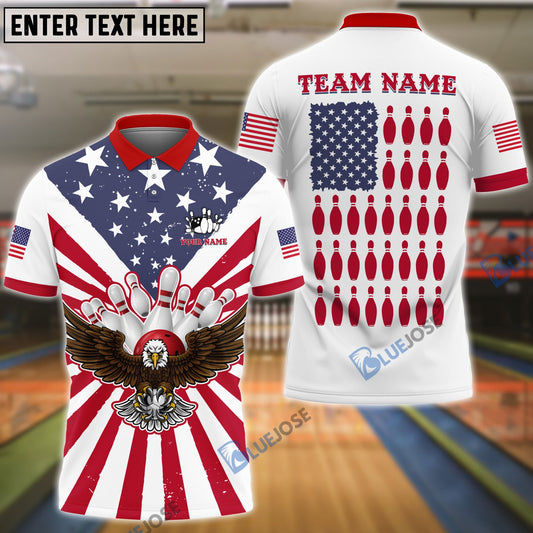 BlueJose Bowling Eagle US Flag Customized Name, Team Name 3D Shirt