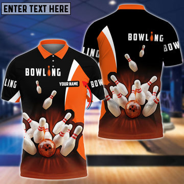 BlueJose Perfect Orange Strike Bowling Personalized Name 3D Shirt, Personalized Shirts For Bowling Players
