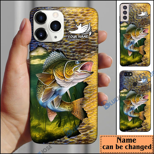 BlueJose Fishing Walleye Skin Personalized Name Phone Case