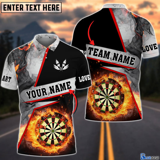 BlueJose Darts Flame Grey Smoke Pattern Personalized Name Shirt