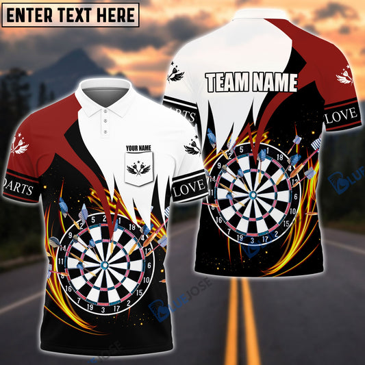 BlueJose Darts Red & White Personalized Name Poket Polo