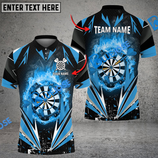 BlueJose Darts Dartboard Flaming Personalized Name, Team Name Shirt (4 Colors)
