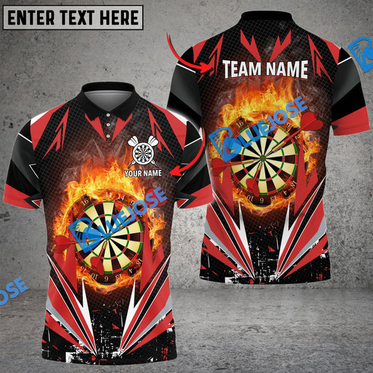 BlueJose Darts Dartboard Flaming Personalized Name, Team Name Shirt (4 Colors)