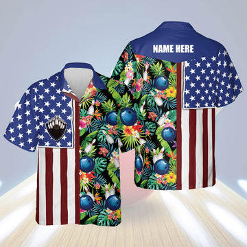 BlueJose Bowling USA Flag Personalized Name Hawaiian Shirts