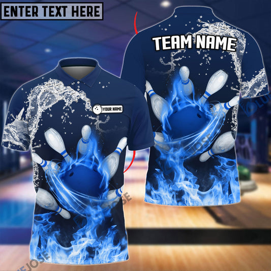 BlueJose Bowling And Pins Water and Fire Personalized Name Team Name 3D Shirt