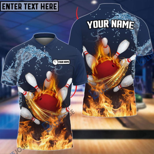BlueJose Bowling And Pins Water and Fire Personalized Name Team Name 3D Shirt