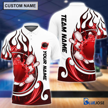 BlueJose Personalized Name and Team Name Fire Color Bowling Player Multicolor Polo Shirt (4 Colors), Personalized Shirts For Bowling Players