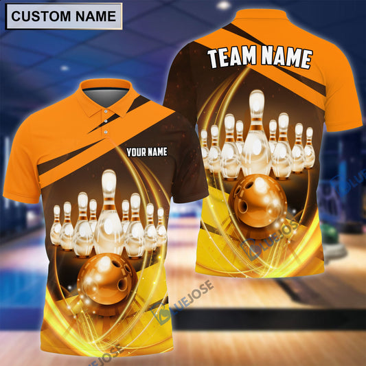 BlueJose Bowling Ball And Pins Thunder Multicolor Customized Name, Team Name 3D Shirt