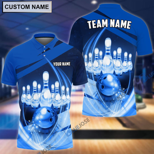 BlueJose Bowling Ball And Pins Thunder Multicolor Customized Name, Team Name 3D Shirt