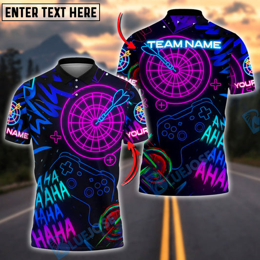 BlueJose Darts Neon Gamer Style Customized Name, Team Name 3D Shirt (4 Colors)