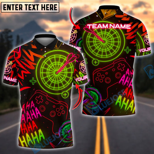 BlueJose Darts Neon Gamer Style Customized Name, Team Name 3D Shirt (4 Colors)
