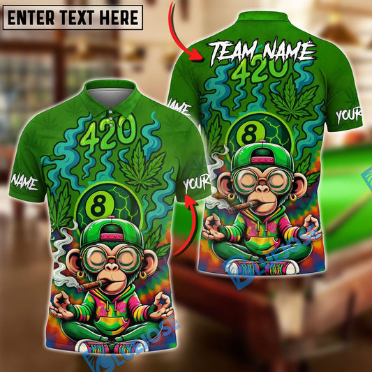 BlueJose Billiards 420 8-Ball Funny Monkey Customized Name, Team Name 3D Shirt