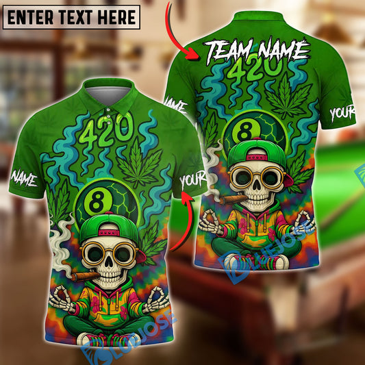 BlueJose Billiards 420 8-Ball Funny SKull Customized Name, Team Name 3D Shirt