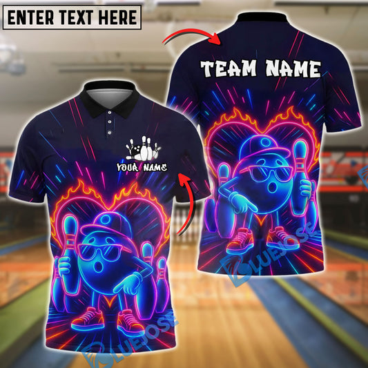 BlueJose Bowling And Pins Neon Cool Customized Name, Team Name 3D Shirt (4 Colors)