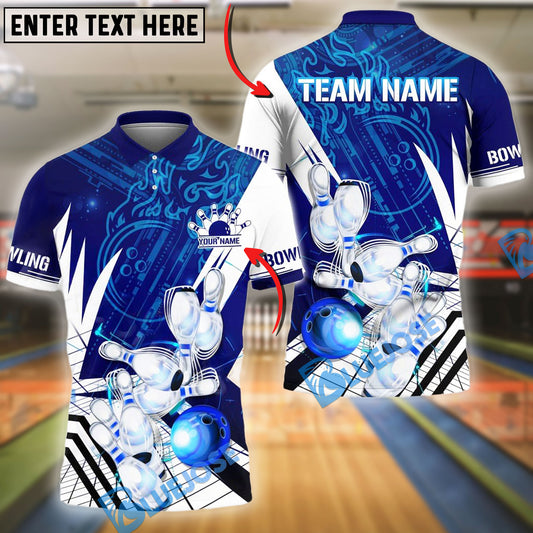 BlueJose Bowling And Pins Shine Lightning Strike Customized Name, Team Name 3D Shirt (4 Colors)