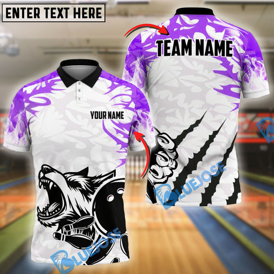 BlueJose Bowling And Pins Wolf Scratch Customized Name, Team Name 3D Shirt (4 Colors)