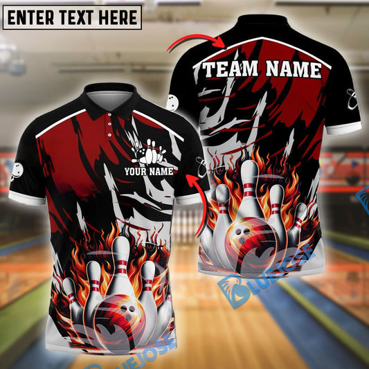 BlueJose Bowling And Pins Blazing Customized Name 3D Shirt (6 Colors)