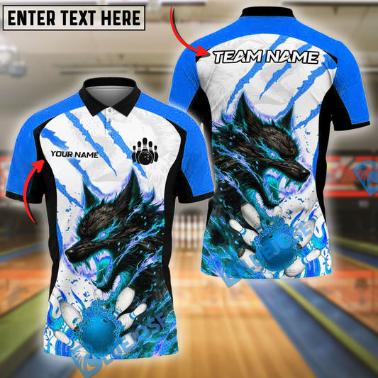 BlueJose Bowling And Pins Flame Wolf Customized Name, Team Name 3D Shirt (4 Colors)