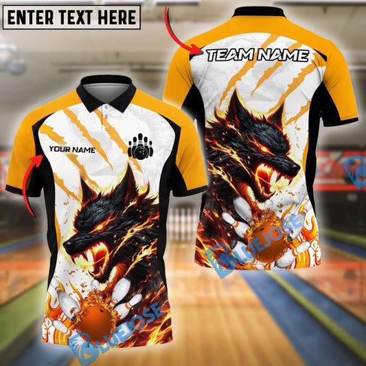 BlueJose Bowling And Pins Flame Wolf Customized Name, Team Name 3D Shirt (4 Colors)
