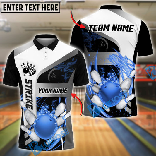 BlueJose Bowling And Pins Tornado and Flame Customized Name 3D Shirt (6 Colors)