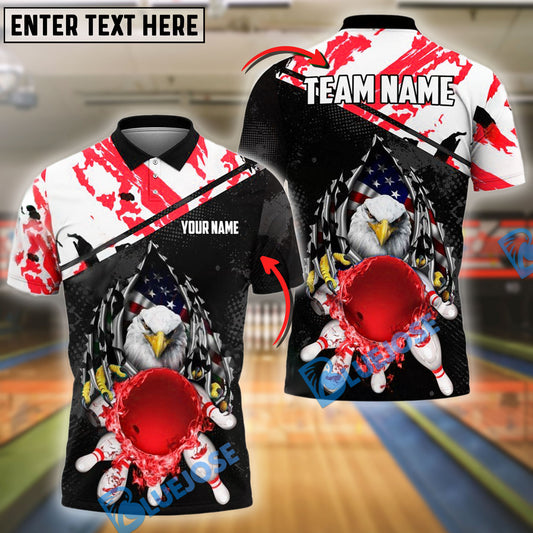 BlueJose Bowling And Pins Flame Eagle Customized Name, Team Name 3D Shirt (4 Colors)