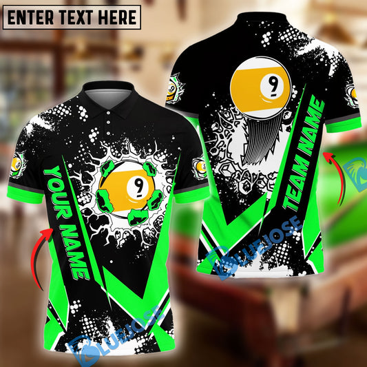 BlueJose Billiards Ball 9 Wall Break Personalized Name & Team Name Shirt (4 Colors)