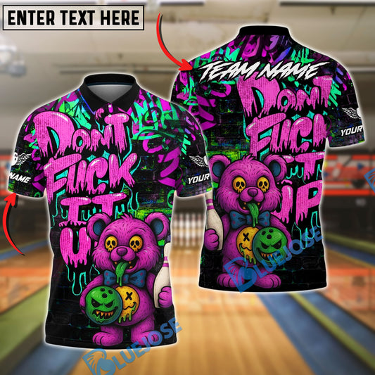BlueJose Bowling And Pins Bear Scary Teddy Graffiti Style Customized Name, Team Name 3D Shirt (4 Colors)