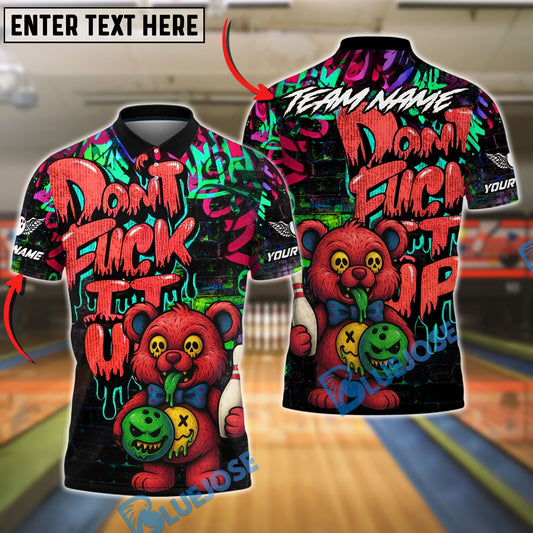 BlueJose Bowling And Pins Bear Scary Teddy Graffiti Style Customized Name, Team Name 3D Shirt (4 Colors)