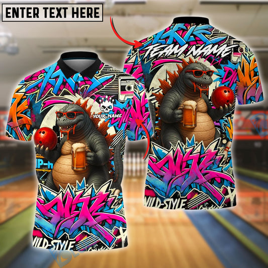 BlueJose Bowling And Pins Godzilla Graffiti Beer Customized Name, Team Name 3D Shirt (4 Colors)