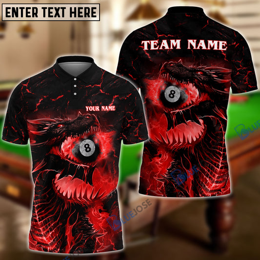 BlueJose Billiards Ball 8 Firaga Dragon Personalized Name, Team Name Unisex Shirt (4 Colors)