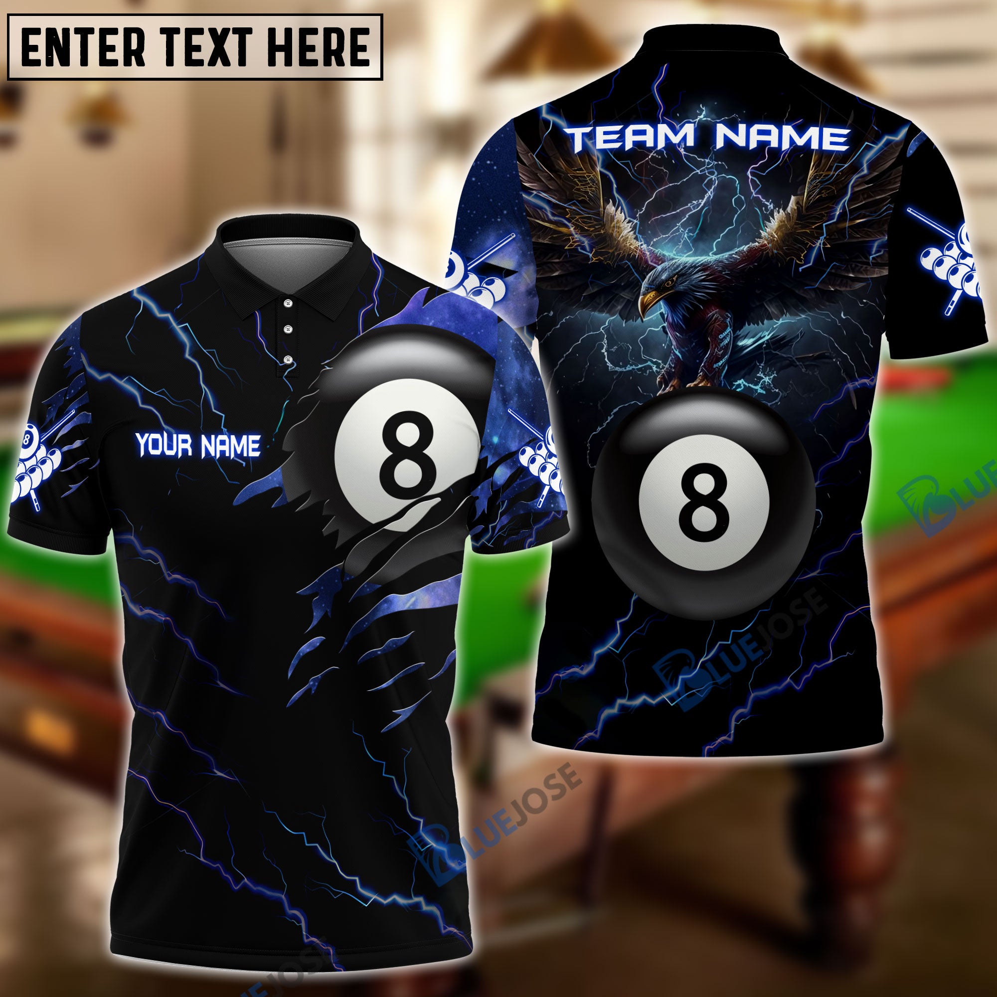 Lasfour Blue Flame Billiard 8 Ball Eagle Personalized Name 3D Shirt BIA0436 main image 1