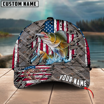 Bluejose Walleye Fishing US Flag Personalized Cap