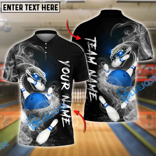 BlueJose Bowling And Pins Smoke Snake Customized Name, Team Name 3D Shirt (4 Colors)