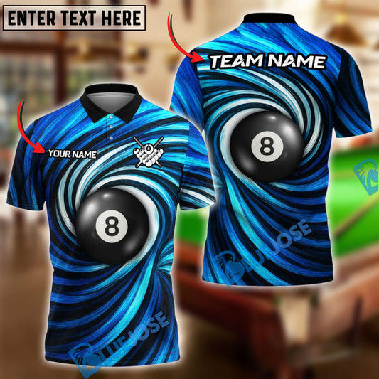 BlueJose Billiards Ball 8 Spinning Wave Personalized Name Shirt (4 Colors)