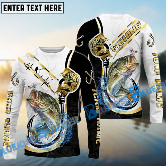Bluejose Bass Fishing Black Golden Hook Name & Team Name 3D Shirts