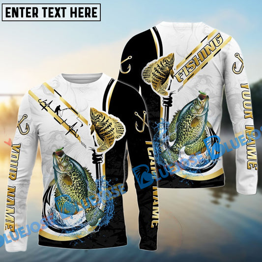 Bluejose Crappie Fishing Black Golden Hook Name & Team Name 3D Shirts
