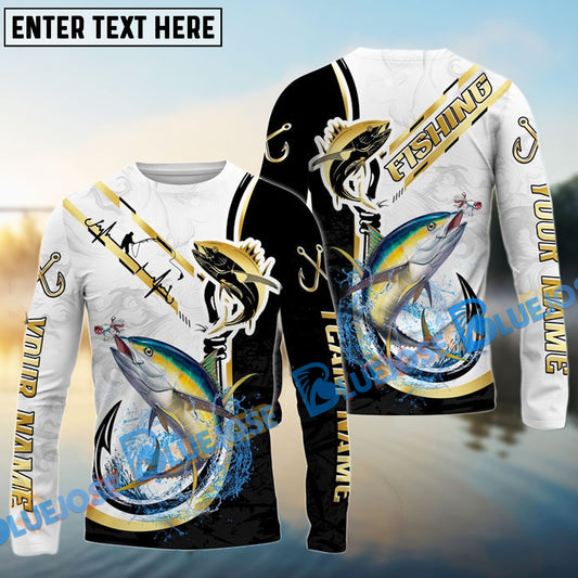 Bluejose Tuna Fishing Black Golden Hook Name & Team Name 3D Shirts