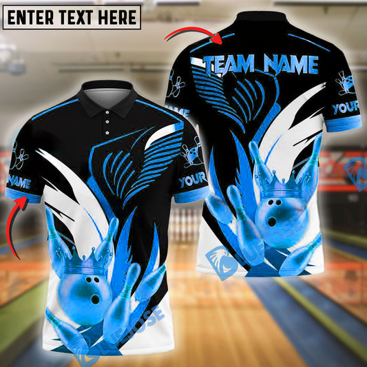 BlueJose Bowling And Pins Golden Crown Customized Name, Team Name 3D Shirt (4 Colors)