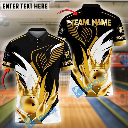 BlueJose Bowling And Pins Golden Crown Customized Name, Team Name 3D Shirt (4 Colors)