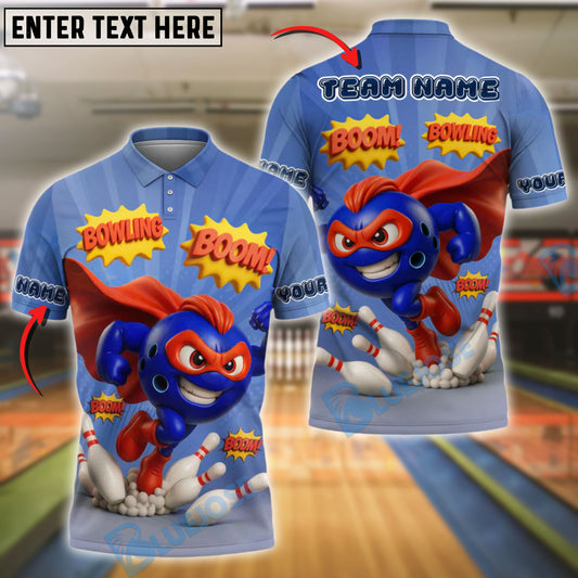 BlueJose Bowling And Pins Super Bowling Boom Customized Name, Team Name 3D Shirt (4 Colors)