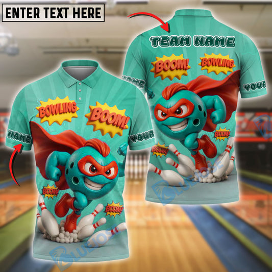BlueJose Bowling And Pins Super Bowling Boom Customized Name, Team Name 3D Shirt (4 Colors)
