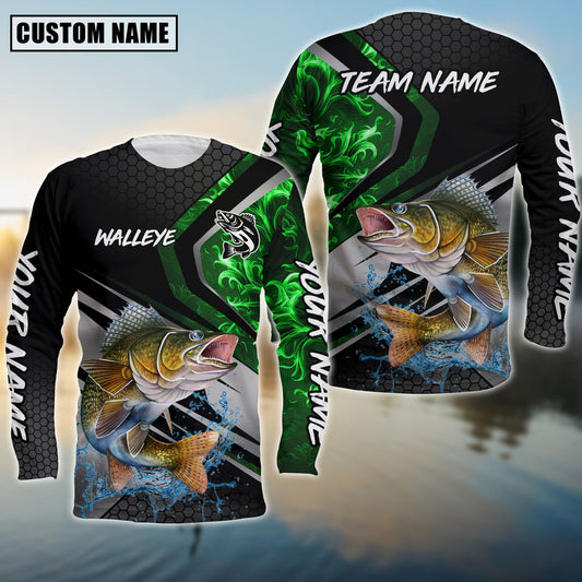 Bluejose Walleye Fishing Smoke Premium Custom Name & Team Name 3D Shirts (2 Colors)