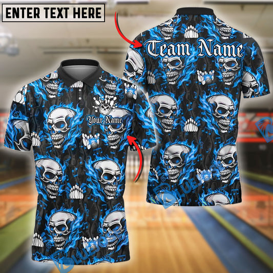 BlueJose Bowling And Pins Flame Skull Customized Name, Team Name 3D Shirt (4 Colors)