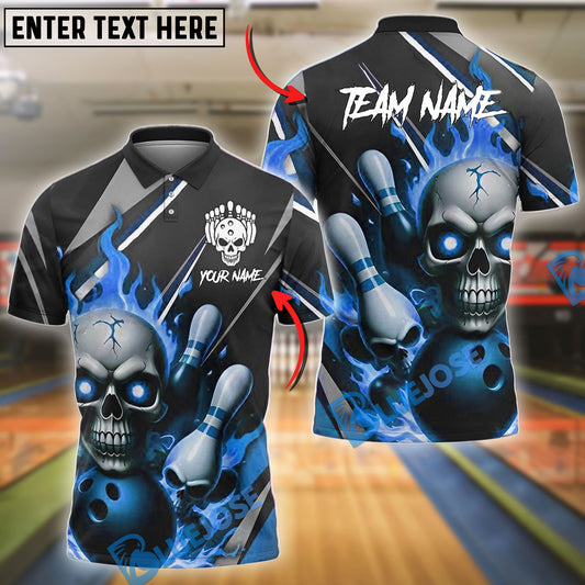 BlueJose Bowling And Pins Skull Flame Customized Name, Team Name 3D Shirt (4 Colors)